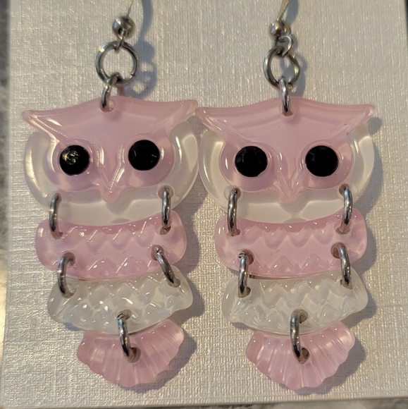 CRYSTAL AVENUE 2 PAIR OWL DANGLE EARRINGS - Picture 4 of 4